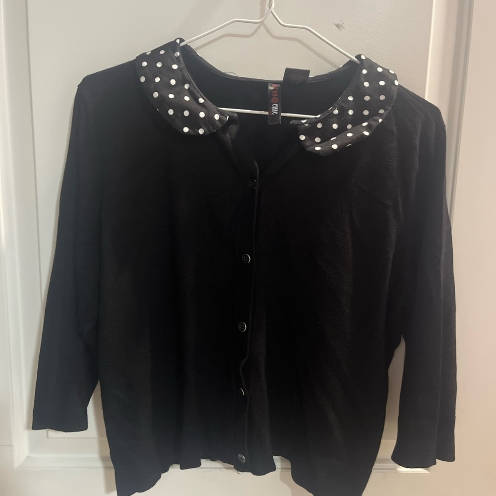 Torrid | Retro Chic Black Polka Dot Collared Sweater